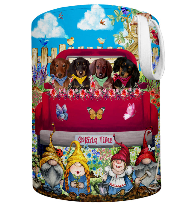 Dachshund Dogs Flower Explosion with Gnomes Pink Truck Foldable Laundry Basket