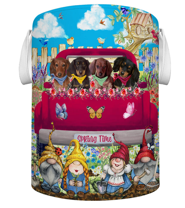 Dachshund Dogs Flower Explosion with Gnomes Pink Truck Foldable Laundry Basket