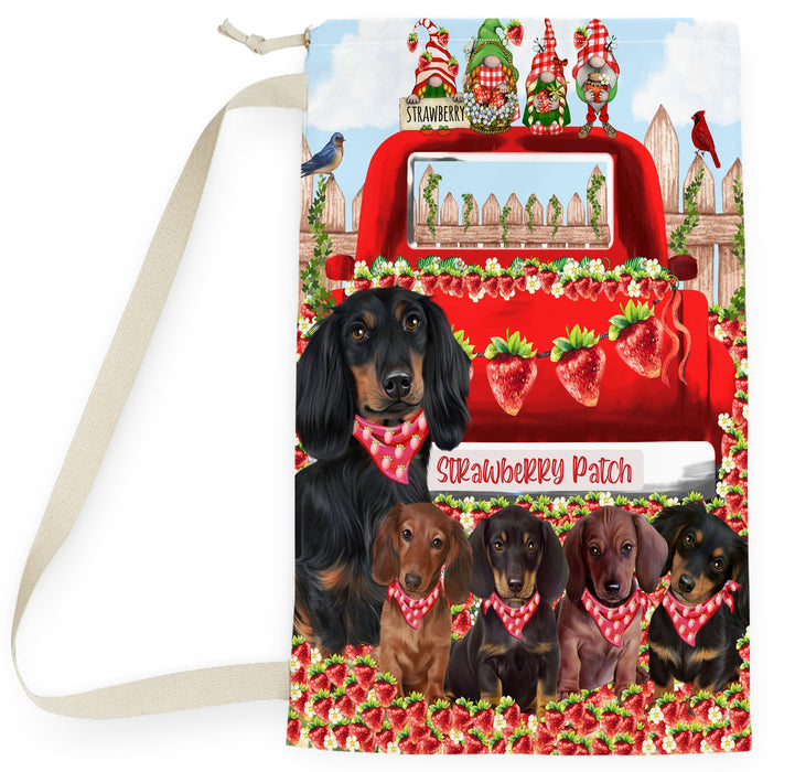 Strawberry Patch with Gnomes Dachshund Dogs Laundry Bag