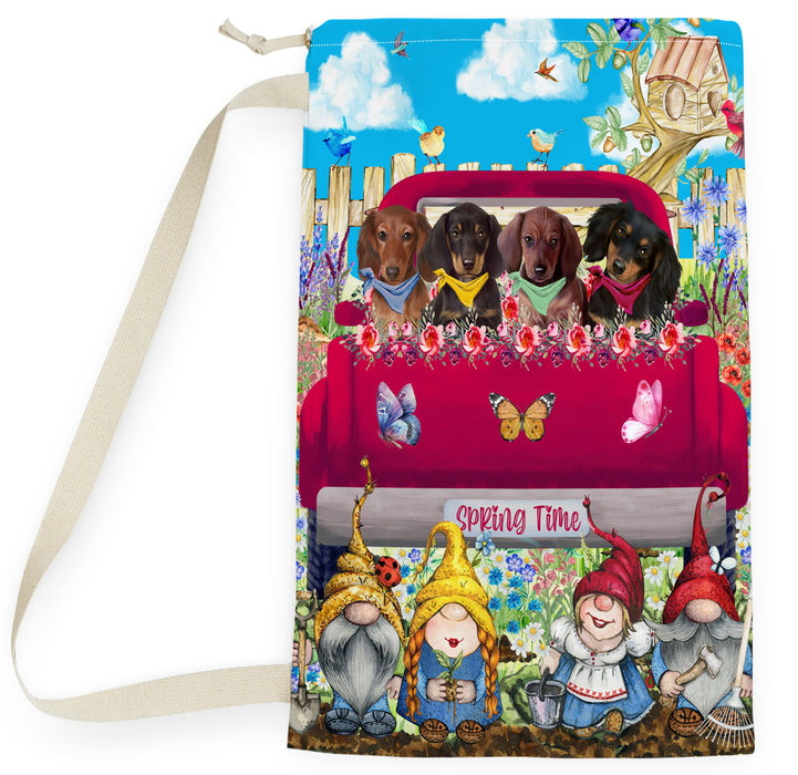 Dachshund Dogs Flower Explosion with Gnomes Pink Truck Laundry Bag
