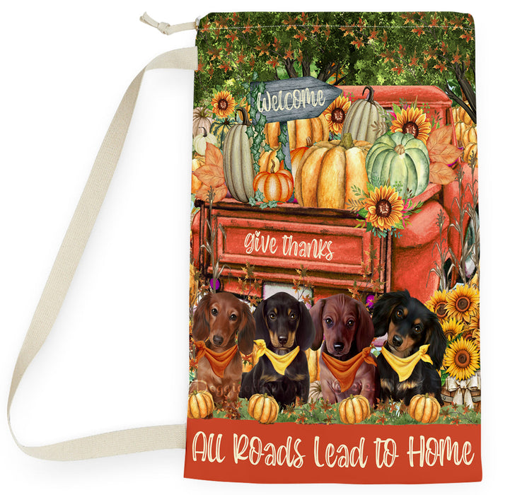 All Roads Lead to Home Orange Truck Harvest Fall Pumpkin Dachshund Dog Laundry Bag
