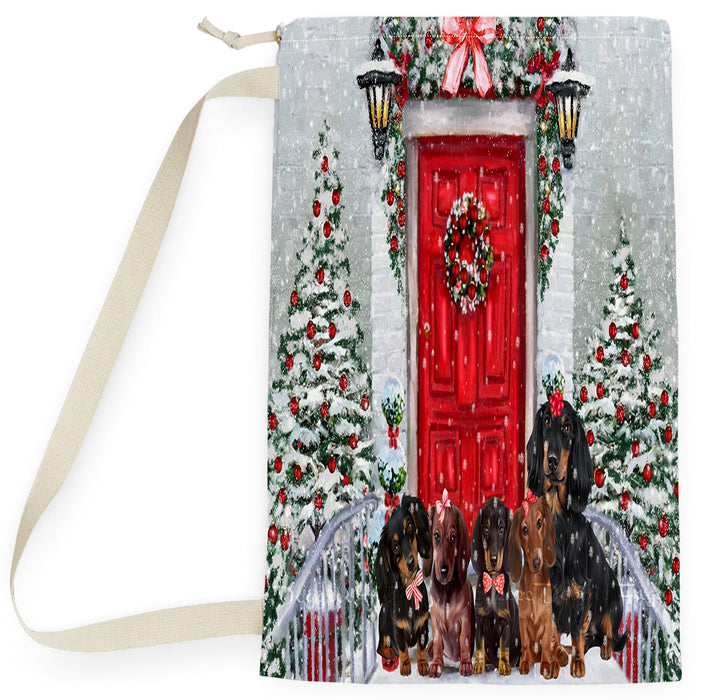 Christmas Holiday Welcome Red Door Dachshund Dog Laundry Bag