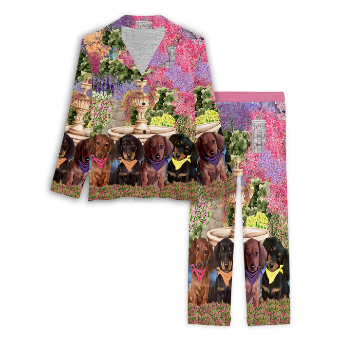Floral Park Dachshund Dog Women's Long Pajama Set