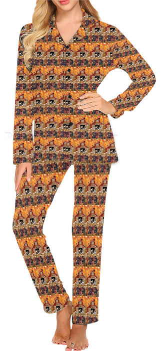 Furry Friends Barnyard Dachshund Dog Women's Long Pajama Set Small Pattern