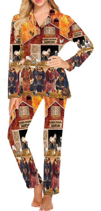 Furry Friends Barnyard Dachshund Dog Women's Long Pajama Set Full Image