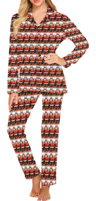 Strawberry Patch with Gnomes Dachshund Dog Women's Long Pajama Set