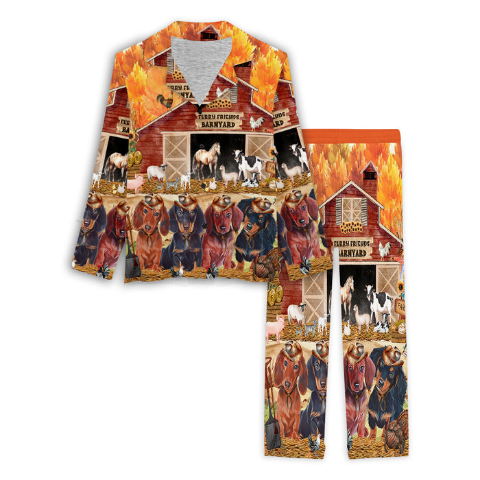 Furry Friends Barnyard Dachshund Dog Women's Long Pajama Set Full Image