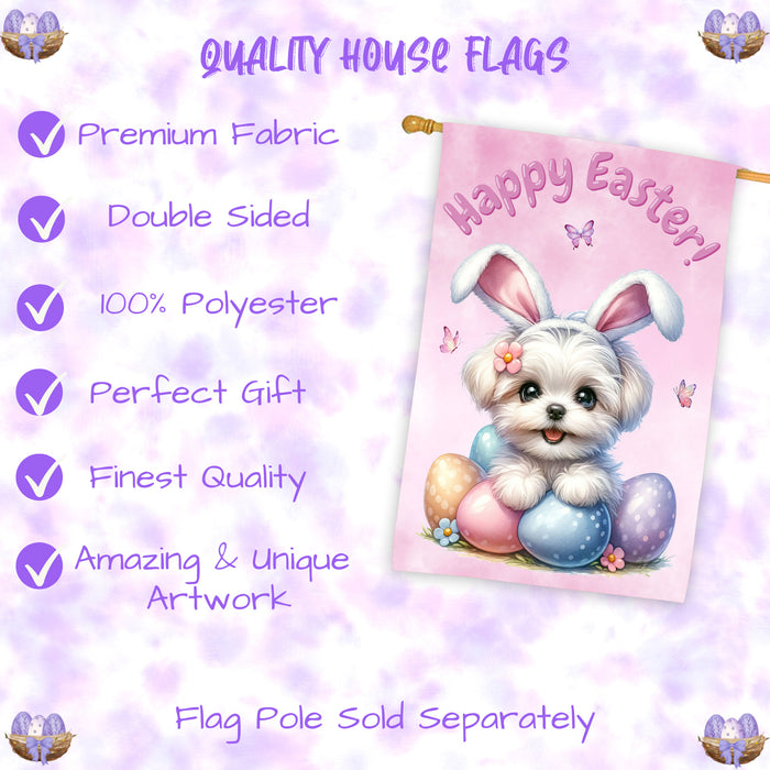 Maltese Easter House Flag Dog Eggs Outdoor Yard Holiday Decor Double Sided Flag 28x40 Inch Double-Sided