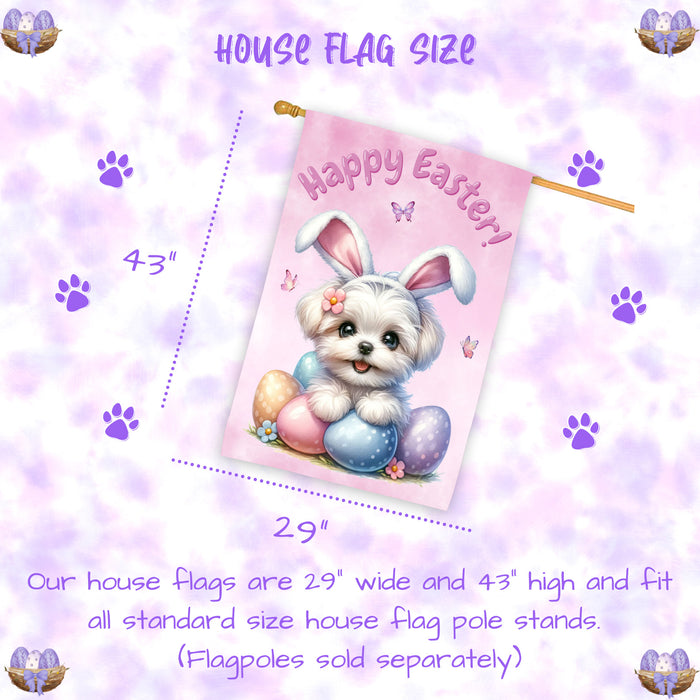 Maltese Easter House Flag Dog Eggs Outdoor Yard Holiday Decor Double Sided Flag 28x40 Inch Double-Sided