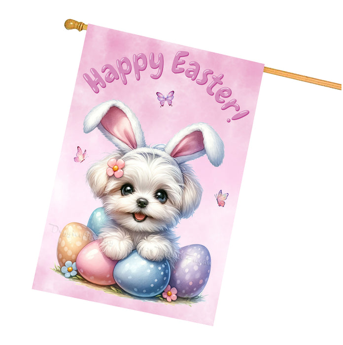 Maltese Easter House Flag Dog Eggs Outdoor Yard Holiday Decor Double Sided Flag 28x40 Inch Double-Sided