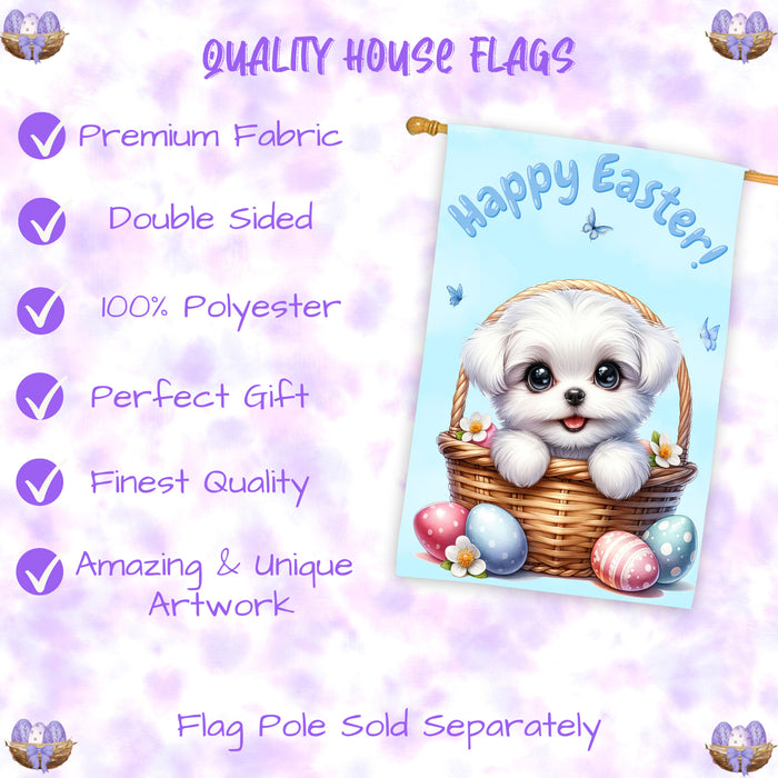 Maltese Easter Dog House Flag With Eggs Spring Home Decoration Gifts for Dad 28x40 Inch Double-Sided