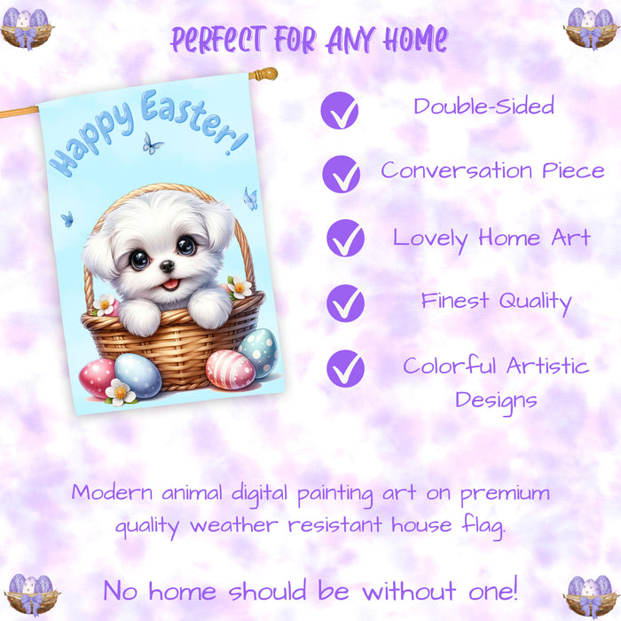 Maltese Easter Dog House Flag With Eggs Spring Home Decoration Gifts for Dad 28x40 Inch Double-Sided