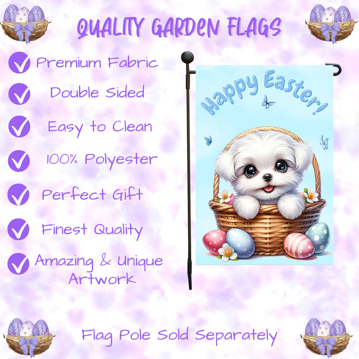 Maltese Easter Porch Garden Flag Dog Bunny Ears Eggs Spring Outdoor Décor Gifts 12x18 Inch Single Side and Double Sided