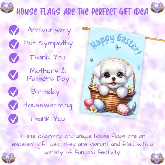 Maltese Easter Dog House Flag With Eggs Spring Home Decoration Gifts for Dad 28x40 Inch Double-Sided