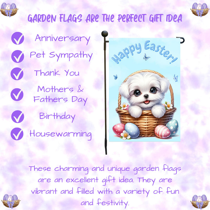 Maltese Easter Porch Garden Flag Dog Bunny Ears Eggs Spring Outdoor Décor Gifts 12x18 Inch Single Side and Double Sided