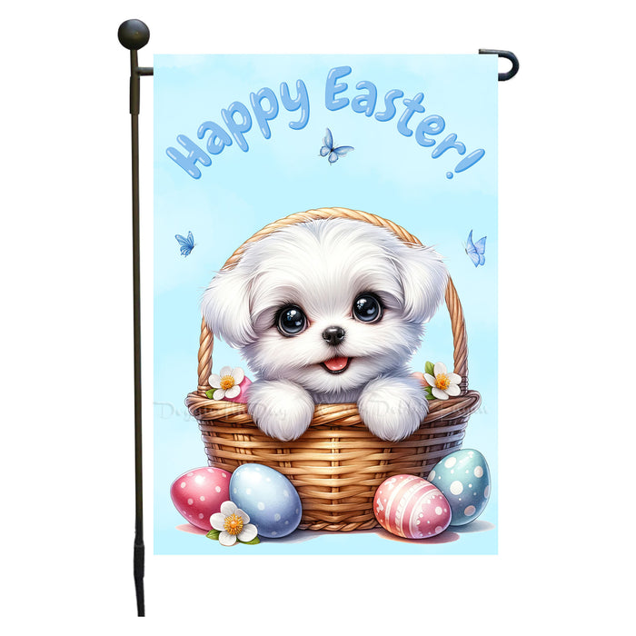 Maltese Easter Porch Garden Flag Dog Bunny Ears Eggs Spring Outdoor Décor Gifts 12x18 Inch Single Side and Double Sided