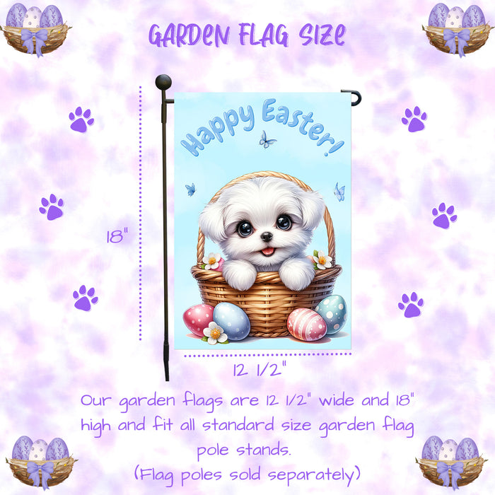 Maltese Easter Porch Garden Flag Dog Bunny Ears Eggs Spring Outdoor Décor Gifts 12x18 Inch Single Side and Double Sided