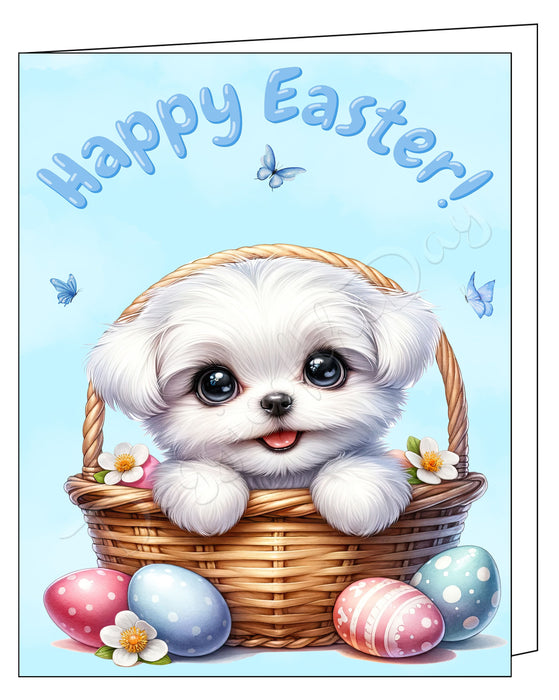 Happy Easter Maltese 3 Greeting Cards, Spring Holiday Notecards Blank Inside Envelopes Included, Unique Easter Egg Cards for Dog Lovers