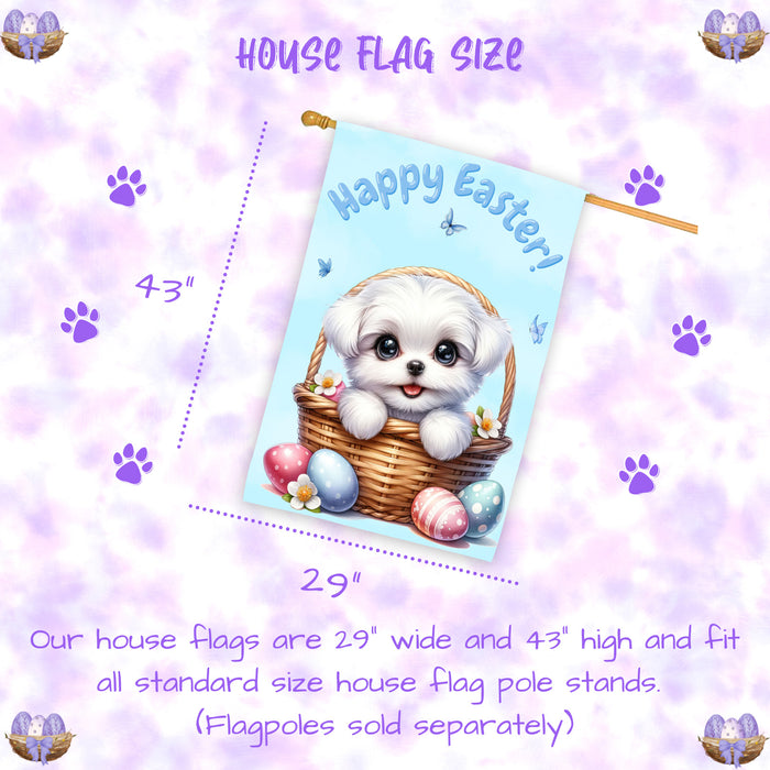 Maltese Easter Dog House Flag With Eggs Spring Home Decoration Gifts for Dad 28x40 Inch Double-Sided