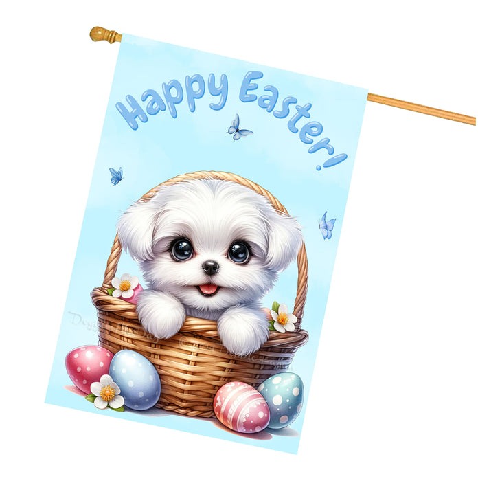 Maltese Easter Dog House Flag With Eggs Spring Home Decoration Gifts for Dad 28x40 Inch Double-Sided