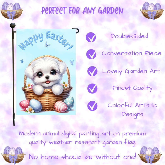 Maltese Easter Porch Garden Flag Dog Bunny Ears Eggs Spring Outdoor Décor Gifts 12x18 Inch Single Side and Double Sided