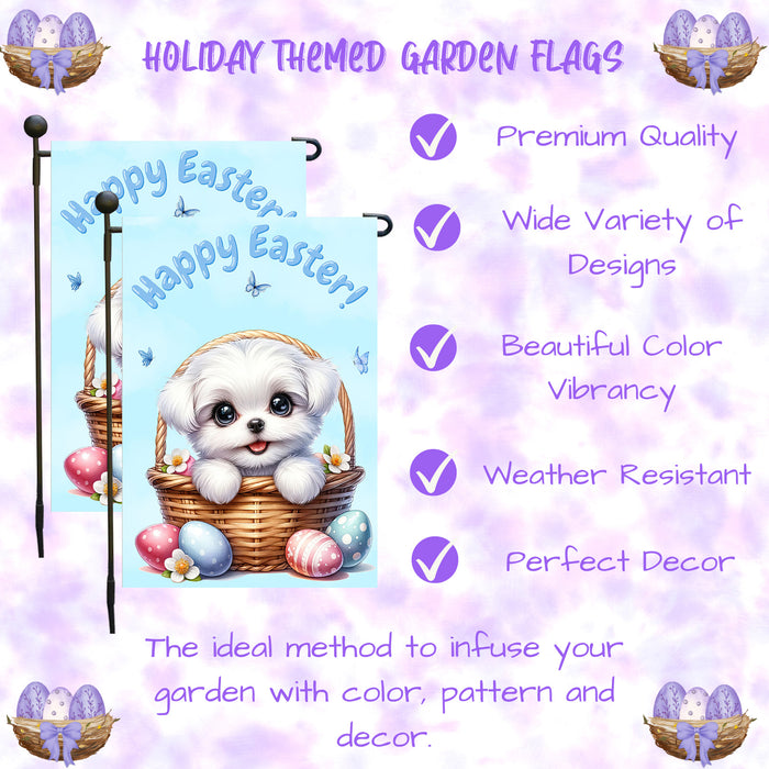 Maltese Easter Porch Garden Flag Dog Bunny Ears Eggs Spring Outdoor Décor Gifts 12x18 Inch Single Side and Double Sided