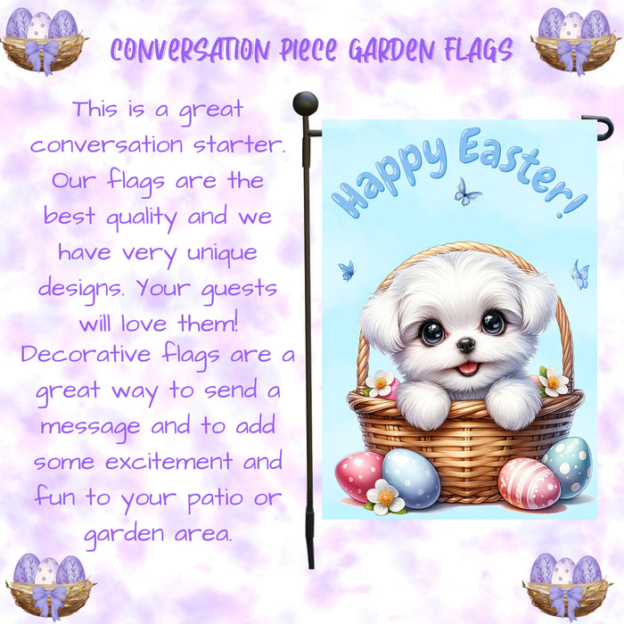 Maltese Easter Porch Garden Flag Dog Bunny Ears Eggs Spring Outdoor Décor Gifts 12x18 Inch Single Side and Double Sided