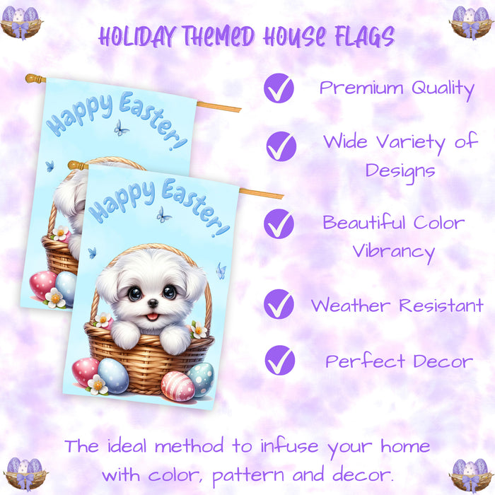 Maltese Easter Dog House Flag With Eggs Spring Home Decoration Gifts for Dad 28x40 Inch Double-Sided