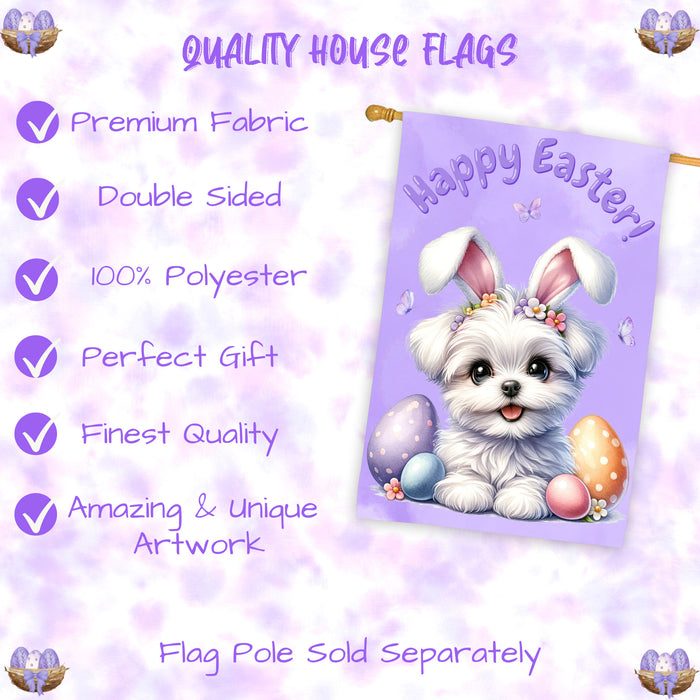 Maltese Easter House Flag Puppy Spring Outdoor Home Decorative Holiday Decor 28x40 Inch Double-Sided
