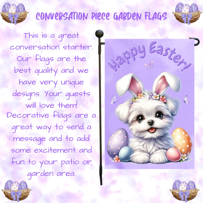 Maltese Dog Farmhouse Easter Garden Flag Puppy Eggs Porch Yard Outdoor Décor 12x18 Inch Single Side and Double Sided