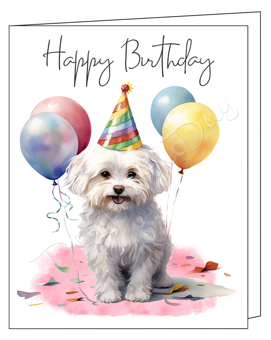 Happy Birthday Greeting Cards Maltese - Cute Note Cards for Dog Lovers - Blank Inside Envelope Included, GCHB00205