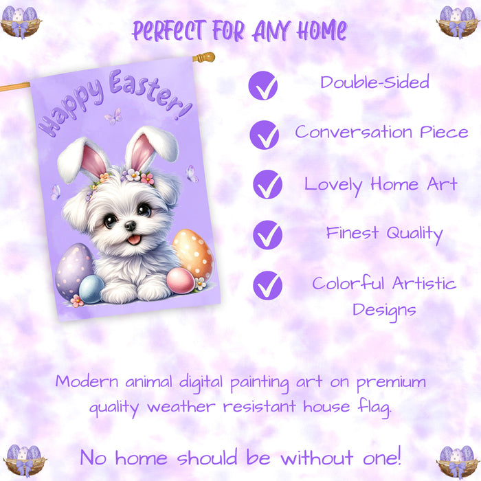 Maltese Easter House Flag Puppy Spring Outdoor Home Decorative Holiday Decor 28x40 Inch Double-Sided