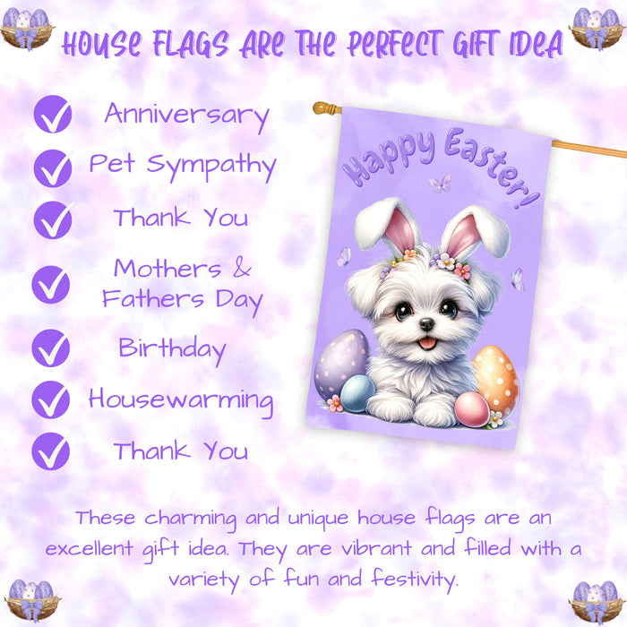 Maltese Easter House Flag Puppy Spring Outdoor Home Decorative Holiday Decor 28x40 Inch Double-Sided