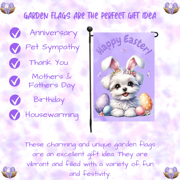 Maltese Dog Farmhouse Easter Garden Flag Puppy Eggs Porch Yard Outdoor Décor 12x18 Inch Single Side and Double Sided