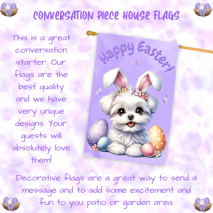 Maltese Easter House Flag Puppy Spring Outdoor Home Decorative Holiday Decor 28x40 Inch Double-Sided
