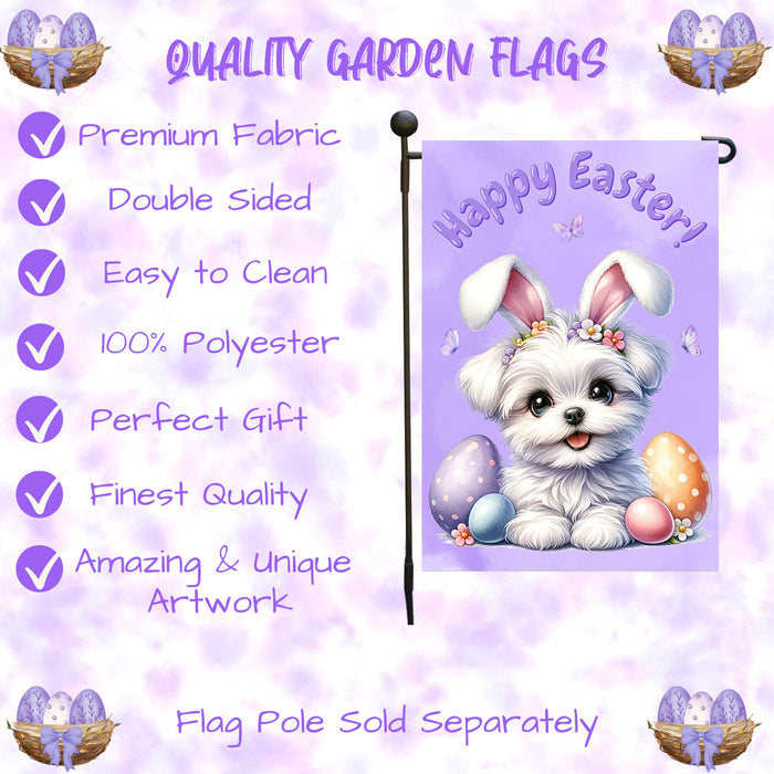 Maltese Dog Farmhouse Easter Garden Flag Puppy Eggs Porch Yard Outdoor Décor 12x18 Inch Single Side and Double Sided