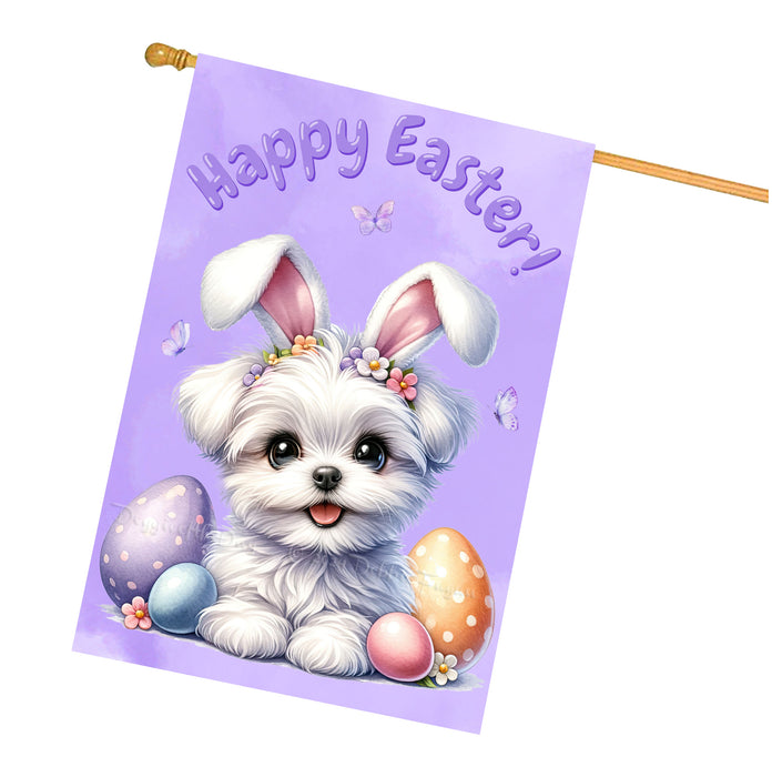 Maltese Easter House Flag Puppy Spring Outdoor Home Decorative Holiday Decor 28x40 Inch Double-Sided