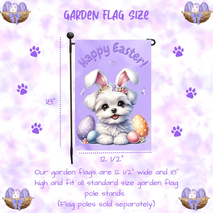 Maltese Dog Farmhouse Easter Garden Flag Puppy Eggs Porch Yard Outdoor Décor 12x18 Inch Single Side and Double Sided