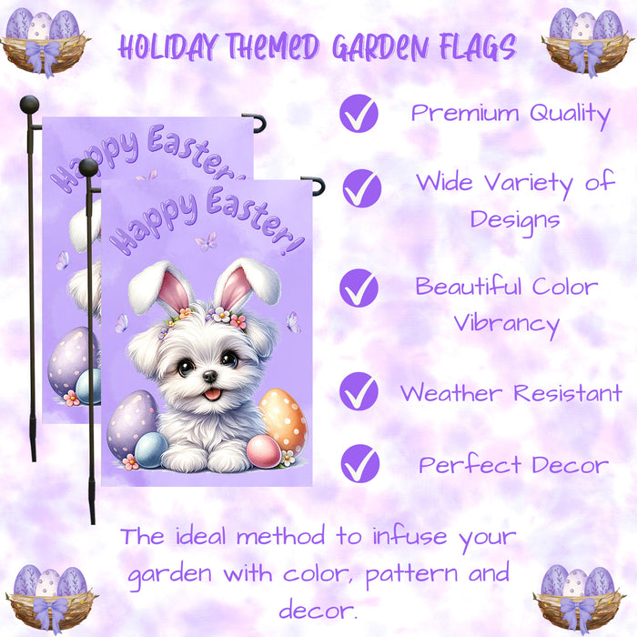 Maltese Dog Farmhouse Easter Garden Flag Puppy Eggs Porch Yard Outdoor Décor 12x18 Inch Single Side and Double Sided