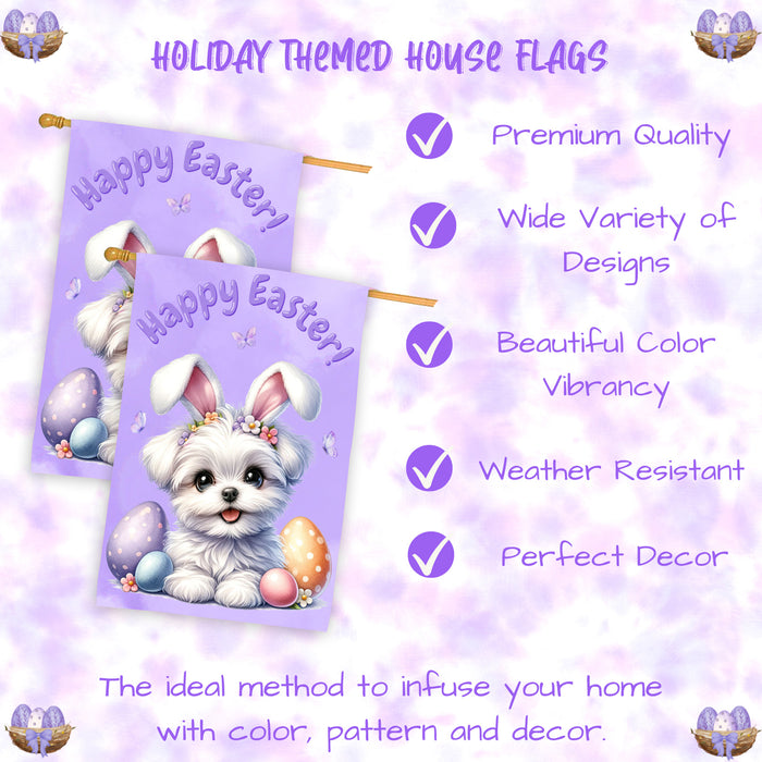 Maltese Easter House Flag Puppy Spring Outdoor Home Decorative Holiday Decor 28x40 Inch Double-Sided