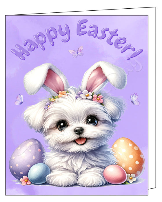 Happy Easter Maltese Greeting Cards, Spring Holiday Notecards Blank Inside Envelopes Included, Unique Easter Egg Cards for Dog Lovers