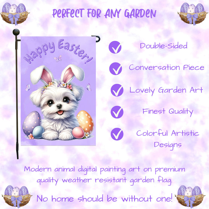 Maltese Dog Farmhouse Easter Garden Flag Puppy Eggs Porch Yard Outdoor Décor 12x18 Inch Single Side and Double Sided