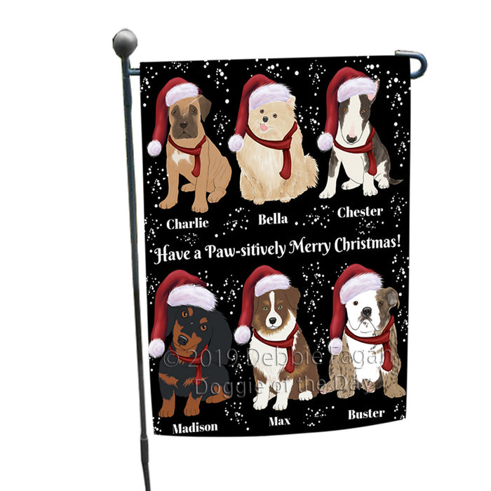 Custom Personalized Cartoonish Pet Photo and Name on Garden Flag in Merry Christmas Background