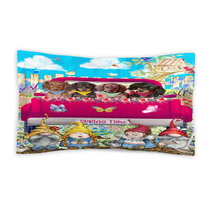 Dachshund Dogs Flower Explosion with Gnomes Pink Truck Pillow Case