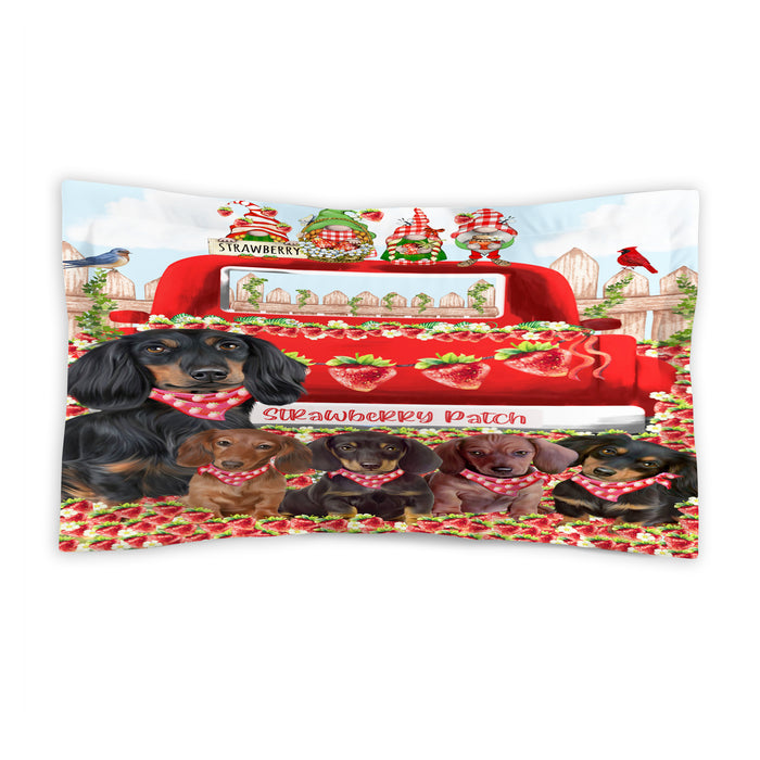 Strawberry Patch with Gnomes Dachshund Dogs Pillow Case