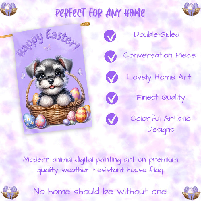 Schnauzer Easter Dog House Flag With Eggs Spring Home Decoration Gifts for Dad 28x40 Inch Double-Sided