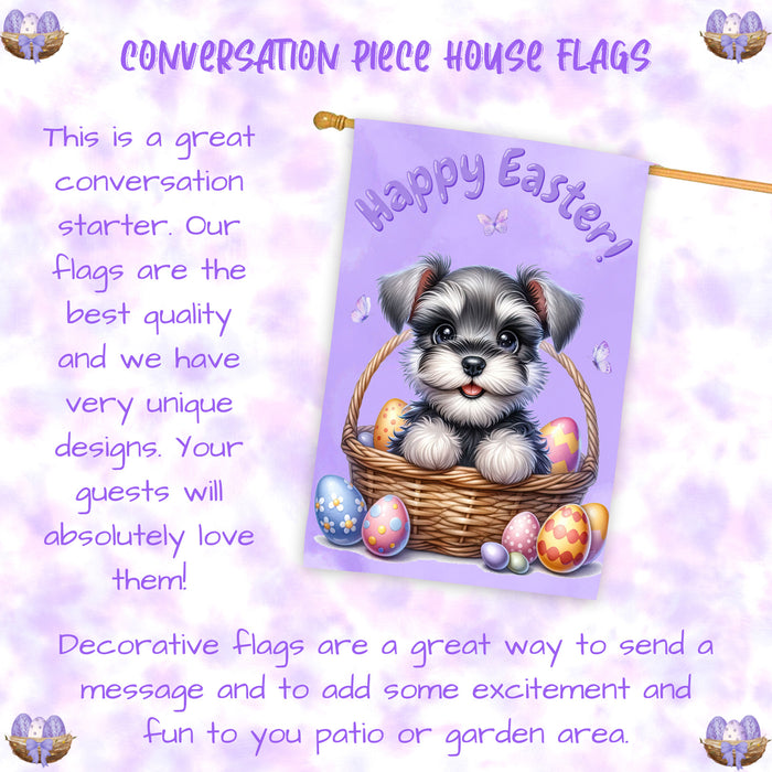 Schnauzer Easter Dog House Flag With Eggs Spring Home Decoration Gifts for Dad 28x40 Inch Double-Sided