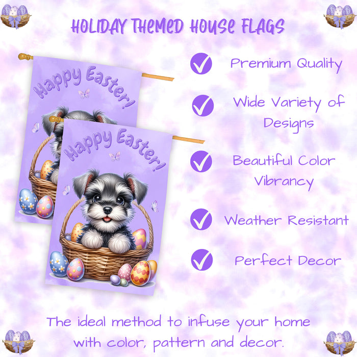 Schnauzer Easter Dog House Flag With Eggs Spring Home Decoration Gifts for Dad 28x40 Inch Double-Sided