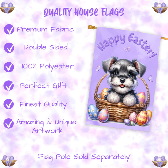 Schnauzer Easter Dog House Flag With Eggs Spring Home Decoration Gifts for Dad 28x40 Inch Double-Sided