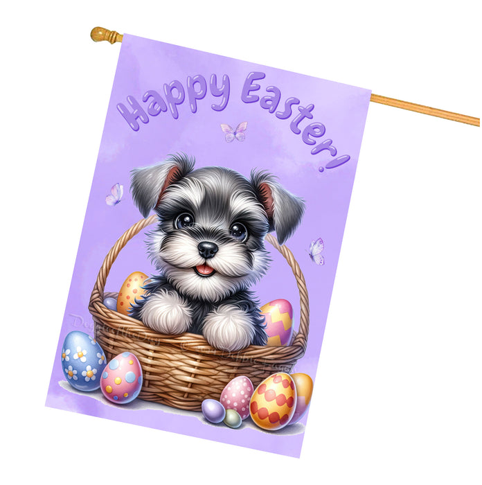 Schnauzer Easter Dog House Flag With Eggs Spring Home Decoration Gifts for Dad 28x40 Inch Double-Sided